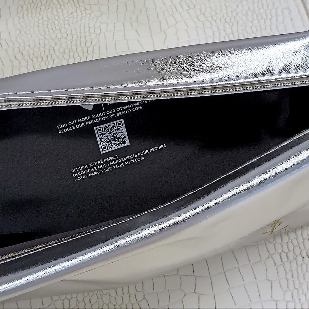 Yves Saint Laurent YSL Silver Bag Makeup Cosmetic Pouch Beaute Case NEW - Picture 7 of 7